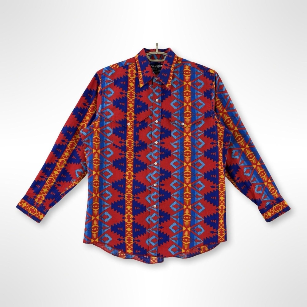 Wrangler Cowboy Cut Mens XL Aztec Western X-Long Tails Shirt